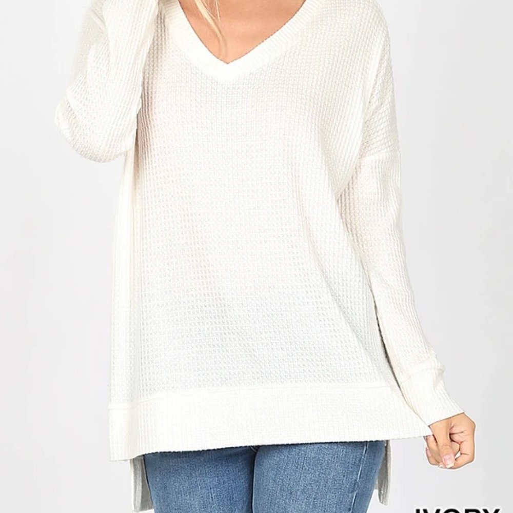 ➖SALE➖ JO LS THERMAL WAFFLE PULLOVER  IN IVORY